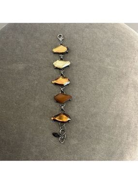 Brown Amber yellow copper bronze coloured irregular shaped gem jewelled bracelet